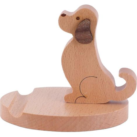 Support de téléphone en bois avec un adorable chien, support de téléphone portable en bois pour bureau ou bureau. (1/5)