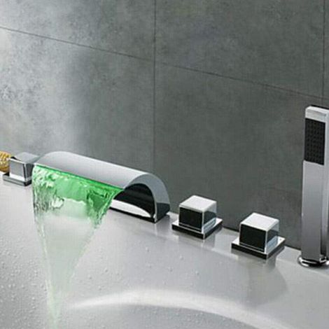 Robinet de baignoire à 5 trous - LED - Robinet cascade - Robinet de salle de bain avec douchette - Pour salle de bain (1/5)