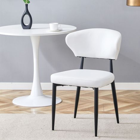 Lot de 2 chaises de salle à manger en PU blanc, dossier incurvé ergonomique, pieds métal noir, assise rembourrée, 50 x 45 x 80 cm (1/5)