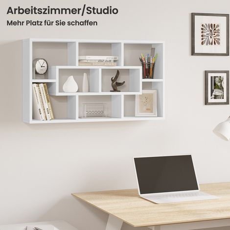 WOLTU Wandregal Hängeregal mit 8 Fächern Schweberegal Bücherregal Küchenregal Wandboard Schweberegal für Küche Wohnzimmer Schlafzimmer 48x16x85 cm, Weiß (1/5)