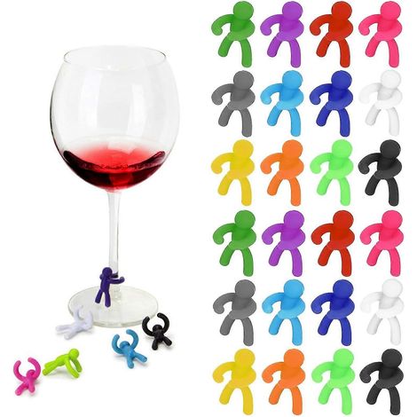 Lot de 24 marqueurs en silicone pour verres à vin, couleurs assorties, pour vin, cocktails et champagnes. (1/5)