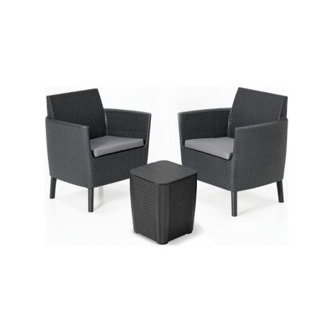 Salottino 3 Pezzi "Salemo Balcony" Flat Wicker Graphite 2 Posti