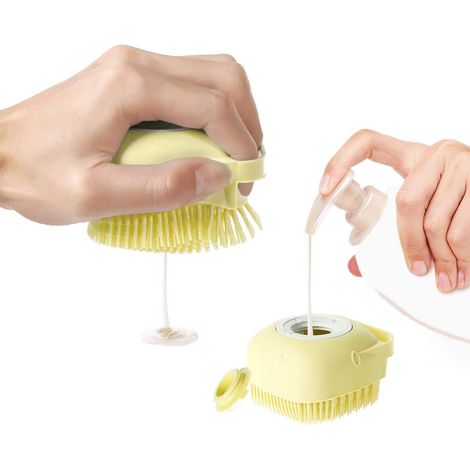 Brosse de bain pour chien et chat, brosse de massage apaisante avec distributeur de shampoing, poils en silicone souple, pour chiens et chats à poils courts. (1/5)