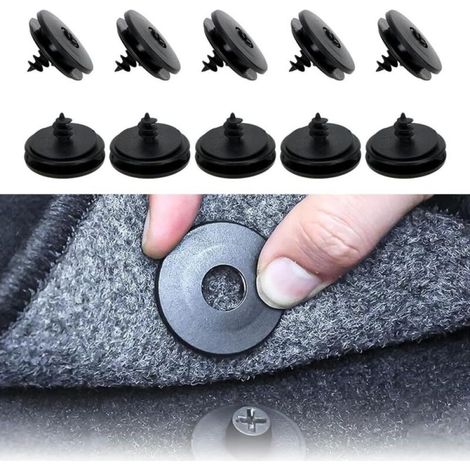 Clip Fixation Tapis Voiture - Antidérapant 3-en-1 - Pour Maintien Tapis Sol Automobile - Lot de 10 Pièces - Noir (1/5)