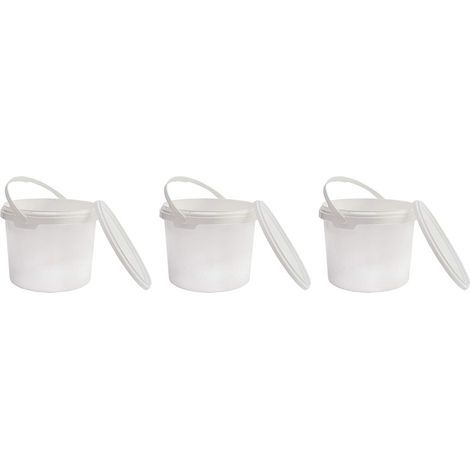 Seau en Plastique de qualité Alimentaire avec Couvercle, Blanc, 100% recyclables, 1L x 3 pièces (1/5)