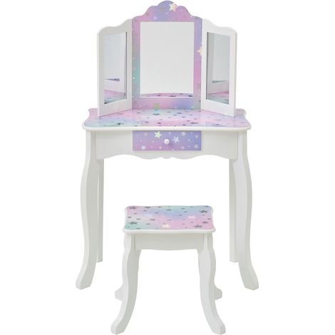 Fantasy Fields Gisele Starry Sky Tocador Infantil con Espejo Triple, Cajón Amplio y Taburete en Blanco y Lavanda (1/5)