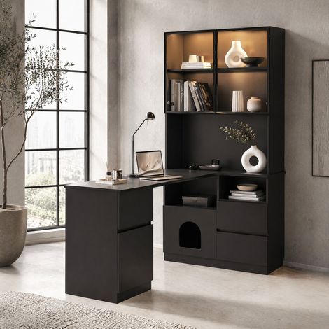 Eckschreibtisch mit Regal und LED-Vitrine 120x80x180 OKMYHOME (1/5)