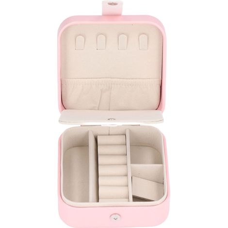Boîte à bijoux portable avec compartiments - Étui de voyage pratique pour boucles d'oreilles et bagues - Style simple rose (1/5)
