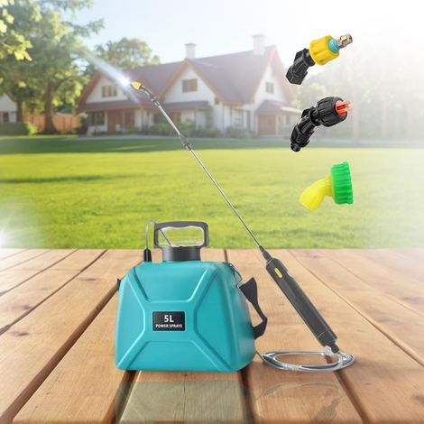 Elektrische Rückenspritze mit 5 Litern (1,35 Gallonen) Fassungsvermögen. Elektrische Unkrautbekämpfung mit 3 Düsen, Teleskoplanze und verstellbarem Tragegurt. Ideal für Garten und Rasen, robuste Sprit (1/5)