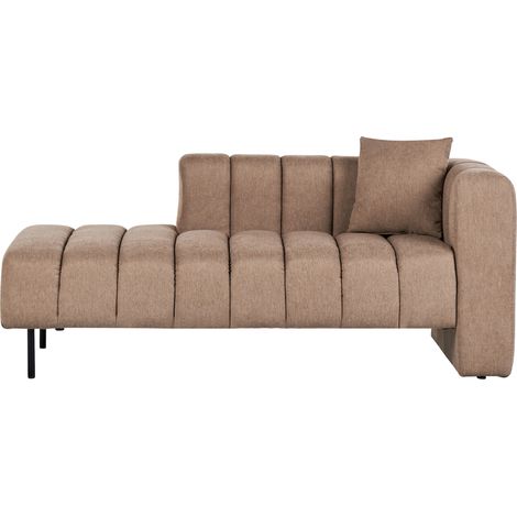 Chaise longue de tela estilo moderno con patas negras y cojín adicional marrón claro derecho Lannils
