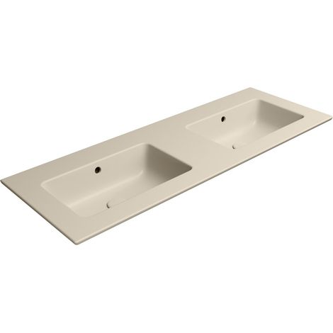 PURA vasque double en céramique Slim 122x46cm, sans trou pour robinetterie, creta mat (1/3)