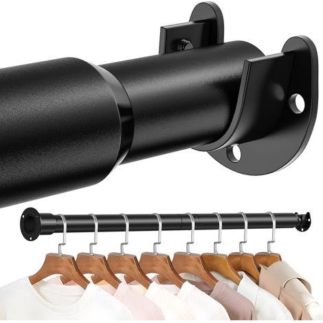 Adjustable clothes rail from 17 to 28 inches, heavy-duty telescopic rod, black curtain rod. (1/5)