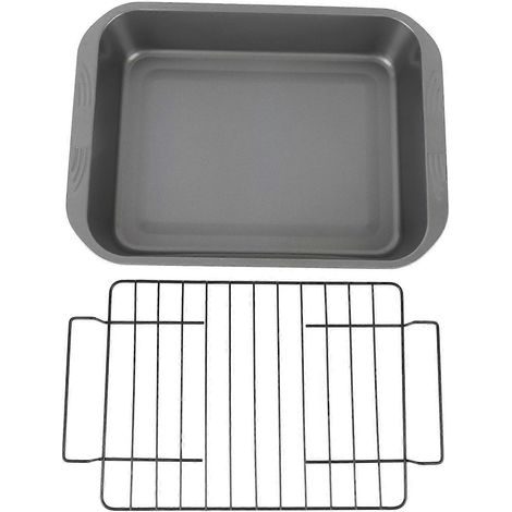 Antihaft-Bratform mit Rost, hitzebeständiger rechteckiger Bräter aus Kohlenstoffstahl, Backofen-Backblech