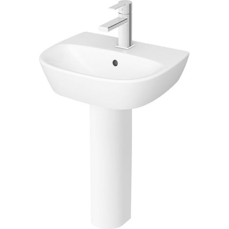 Vitra Zentrum Cloakroom Basin with Full Pedestal 450mm Wide - 1 Tap Hole (1/5)