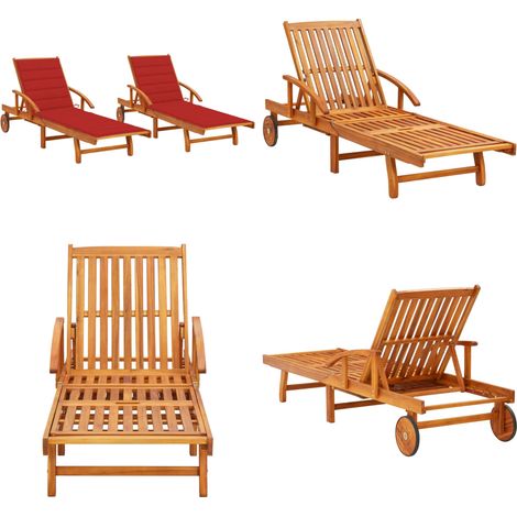 Chaises longues lot de 2 avec coussins Bois d'acacia solide - Chaise longue bois acacia - Chaise longue jardin (1/5)
