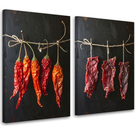 Tableaux sur toile lot  Piments séchés et viande 2 x 20x30