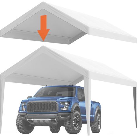 Bâche de remplacement pour abri de voiture 6100 x 3040 mm, abri de garage robuste, imperméable et anti-UV, installation facile avec tendeurs élastiques, blanc (bâche uniquement, armature non incluse) (1/5)