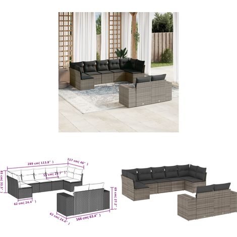 9-tlg. Garten-Sofagarnitur mit Kissen Grau Poly Rattan - Gartensorte - Gartenmöbelset - PE-Rattan Möbel - Outdoor Lounge Set - Wetterfeste Gartenmöbel - Home & Living (1/3)