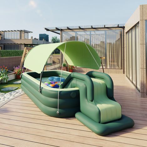 Piscine gonflable enfants 300 x 180 x 56 cm – Auvent UPF50+ – PVC écologique 0,42 mm – Fête de l'eau intérieur extérieur (1/5)