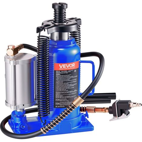Cric Bouteille Hydraulique Pneumatique Capacité 20 T, Cric de Levage pour Voiture Plage de Levage 260-495 mm, avec Pompe, pour Réparation Automobile, Camion Camping-car, SUV, Atelier, Bleu (1/5)