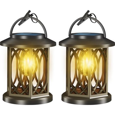 Set mit 2 wasserdichten Solar-Hängelaternen – Flackernde Flamme – für Garten- und Außendekoration (1/5)