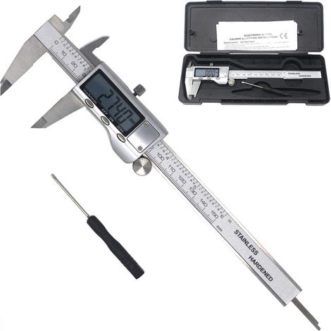 Digitaler Messschieber aus Edelstahl, 150 mm / 6 Zoll, LCD-Bildschirm, inklusive Box (1/5)