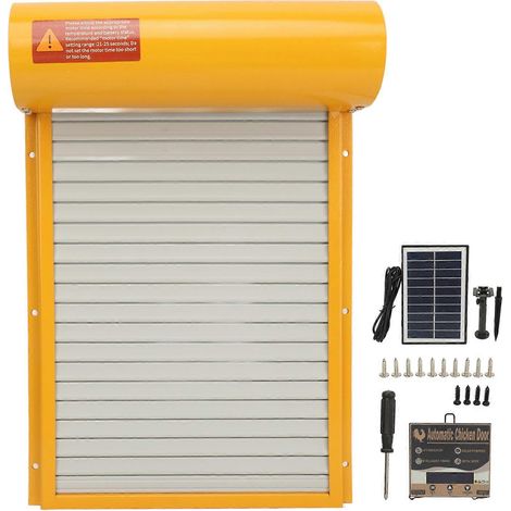 Automatischer Hühnerstalltüröffner mit Solarbetrieb und Zeitschaltuhr für Enten- und Gänsefarmen, gelb (1/5)