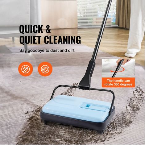 Balai ramasse-poussiere manuel, aspirateur a sol avec bac 300 ml facile a vider, largeur 17 cm pour maison bureau tapis poils animaux poussiere, bleu (1/5)