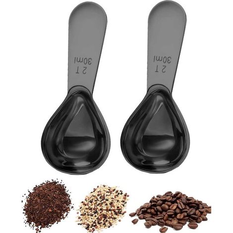 Set di 2 cucchiaini da caffè in acciaio inox, cucchiaini da 30 ml, cucchiai dosatori con manici corti per macinare caffè, foglie di tè, proteine in polvere. (1/5)