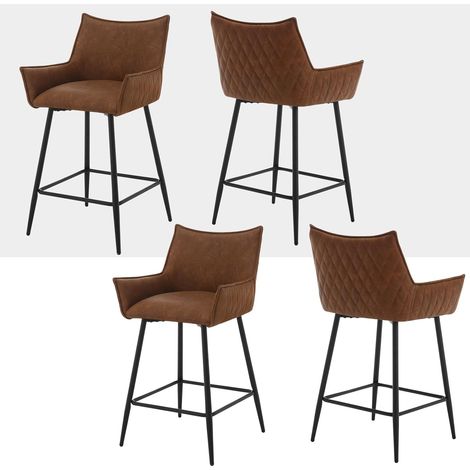 Woltu – Lot de 4 tabourets de bar rembourrés – Similicuir vintage marron – Hauteur d'assise 62 cm – Pieds en métal antidérapants