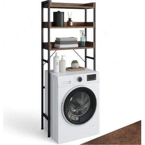 Étagère de salle bain avec 3 étages Style industriel Bois foncé