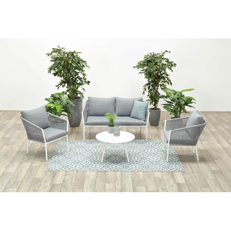 Garden Impressions Aluminium-Rope Lounge-Set "Madone" inkl. Sofa, Sesseln, Tisch und Kissen, weiß / hellgrau (1/5)