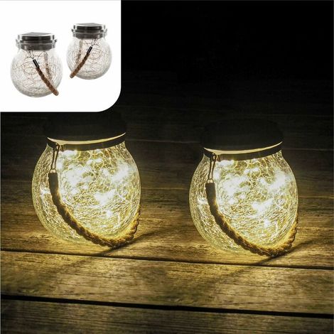 Lampes Solaires À Suspension En Verre Lot De 2 Lampe Solaire Exterieur Lanterne Suspendue Avec 20 Guirlandes Led Décoration Jardin (1/5)
