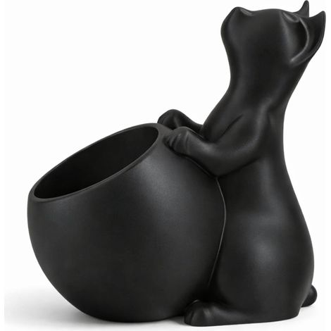 Maceta con un gato, tapa negra para plantas decorativas. (1/3)