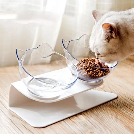 Comedero elevado de acero inoxidable para gatos, inclinable, antideslizante y antiderrames, para gatos y perros pequeños.