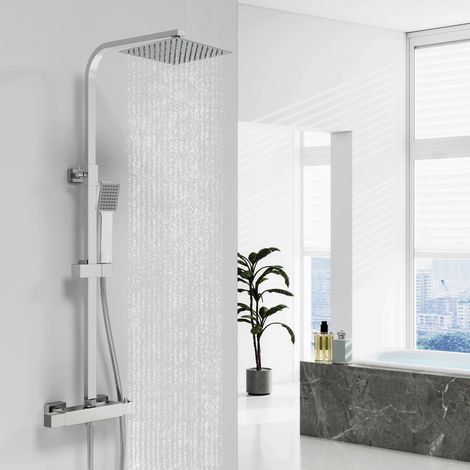 AICA Thermostatic Shower Mixer Set with 8" Square Rainfall Shower Head Exposed (1/5)