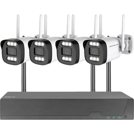 4K Camera Surveillance WiFi Exterieure sans Fil,4 Cam-Kit avec 24/7 Enregistrement,Interieur Sécurité à Domicile,Vision Nocturne,Alarme,Audio Bidirectionnel,2.4G WiFi,Suivi Automatique,8MP HD,IP66 (1/4)