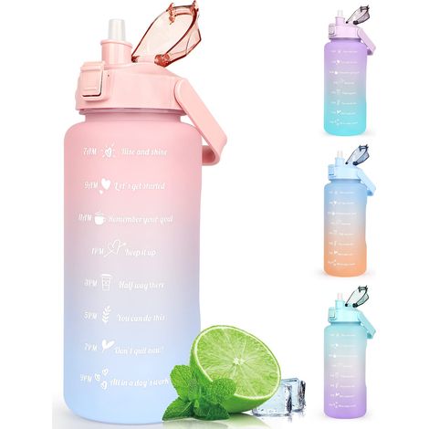 Bouteille anti-fuites de 2 litres sans BPA - 30 x 10,5 cm - avec repères horaires et bouchon à fermeture hermétique - rose
