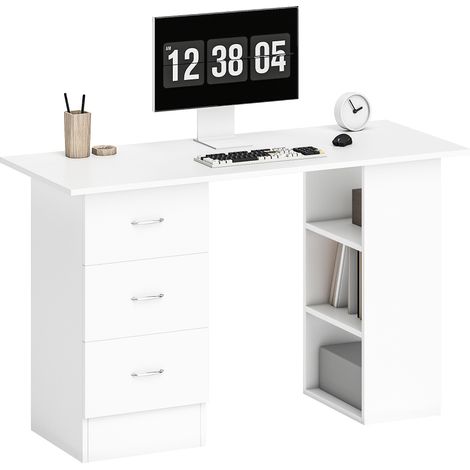 Computer Desk, Home Office Desk, Writing Table, PC Workstation with 3 Storage Shelves and 3 Drawers for Working, Study, 120 x 49 x 72 cm, White