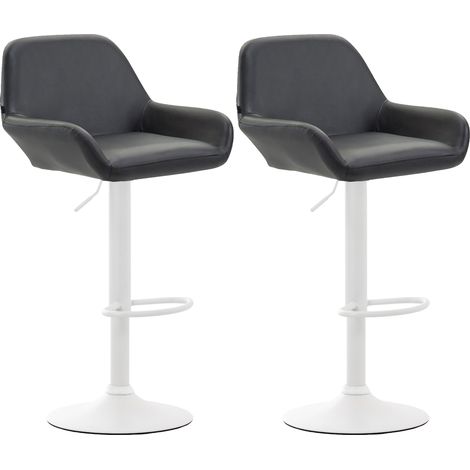 Set di 2 sgabelli bar con poggiapiedi ad arco in metallo bianco e seduta in PVC nero 100004028