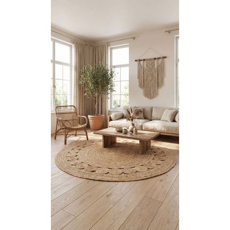 Tapis en jute Tapis Darcia - Tapis en laine  - 140x140cm, Round - 100% Jute - Tissé main - Naturel