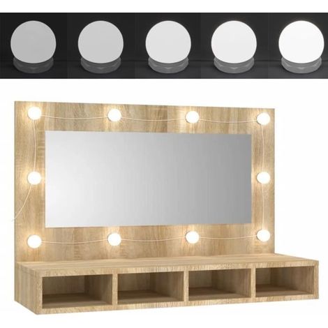 Armoire à miroir - V GEBY - Chêne sonoma - LED - 4 étagères - 90x31,5x62cm (1/4)
