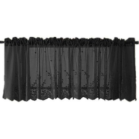 Rideau court en dentelle, demi-rideau, occultant pour fenêtre, idéal pour la maison, la cuisine ou le balcon, 137 x 61 cm-Black (1/3)