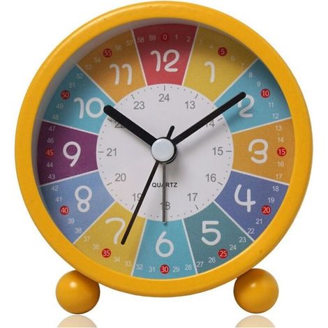 Réveil pour Enfants Analogique sans Tic-tac - Réveil d'Apprentissage, Quarz, Alarme Forte, avec Veilleuse