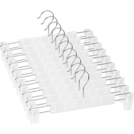 Lot de 10 Cintres Porte-Jupes, Cintres pour Pantalon, avec 2 Pinces antidérapants et réglables, pour Pantalons Suspendus, Chaussettes, Jupes - translucides (1/5)