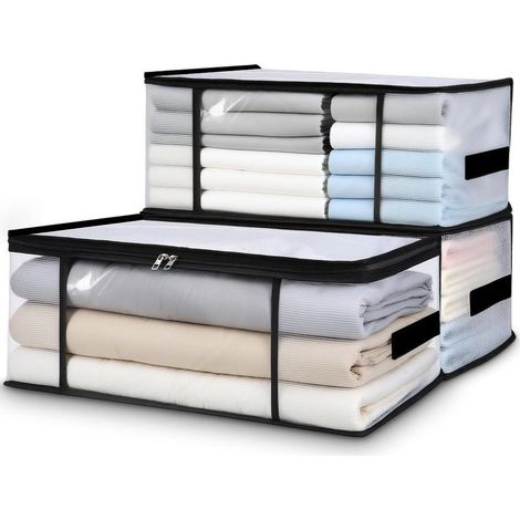 3 Sacs Rangement Vetement Transparente 35L,Boite Rangement Vetement en Transparente,Boîte Rangement Sous Lit Armoire,Housse Couette Pliable avec Poignées,Caisse rangement Pliable pour Armoires (1/5)