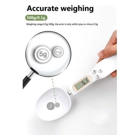Measuring Spoon, Measuring Spoon, Portable Electronic Scale, Kitchen Scale, LCD Display, Mini Digital Scale, 500g/0.1g, Essential Kitchen Tool (White) (1/3)