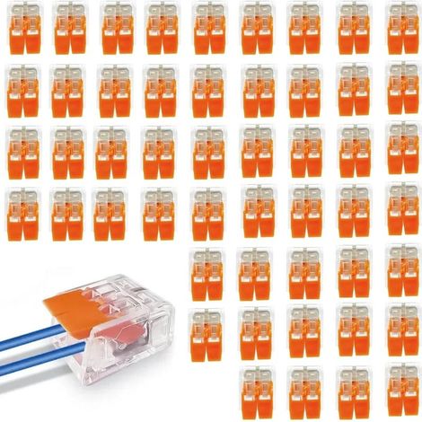 50 Pièces 2 Entrées Compacts Rapide Cosses et Kits, Bornes de Connexion Électrique 4 mm², Connecteur Electrique, Transparent Modèle Compact (1/5)