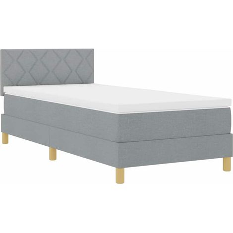 Lit simple,Lit Adulte,Lit boxspring avec matelas Gris clair 90 x 190 cm tissu (1/5)