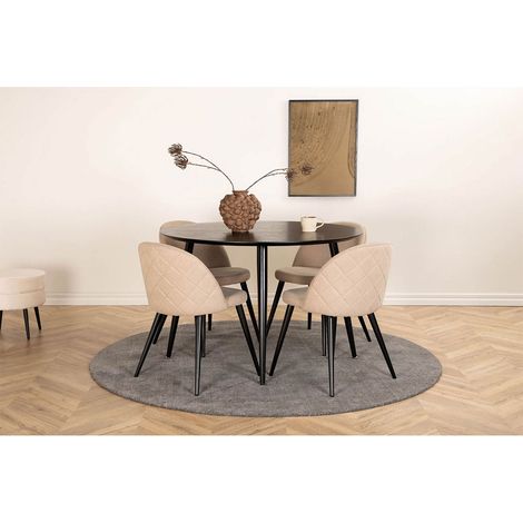 DippØ115BLBL Essgruppe Esstisch schwarz und 4 Velvet Stitches Esszimmerstühle beige.